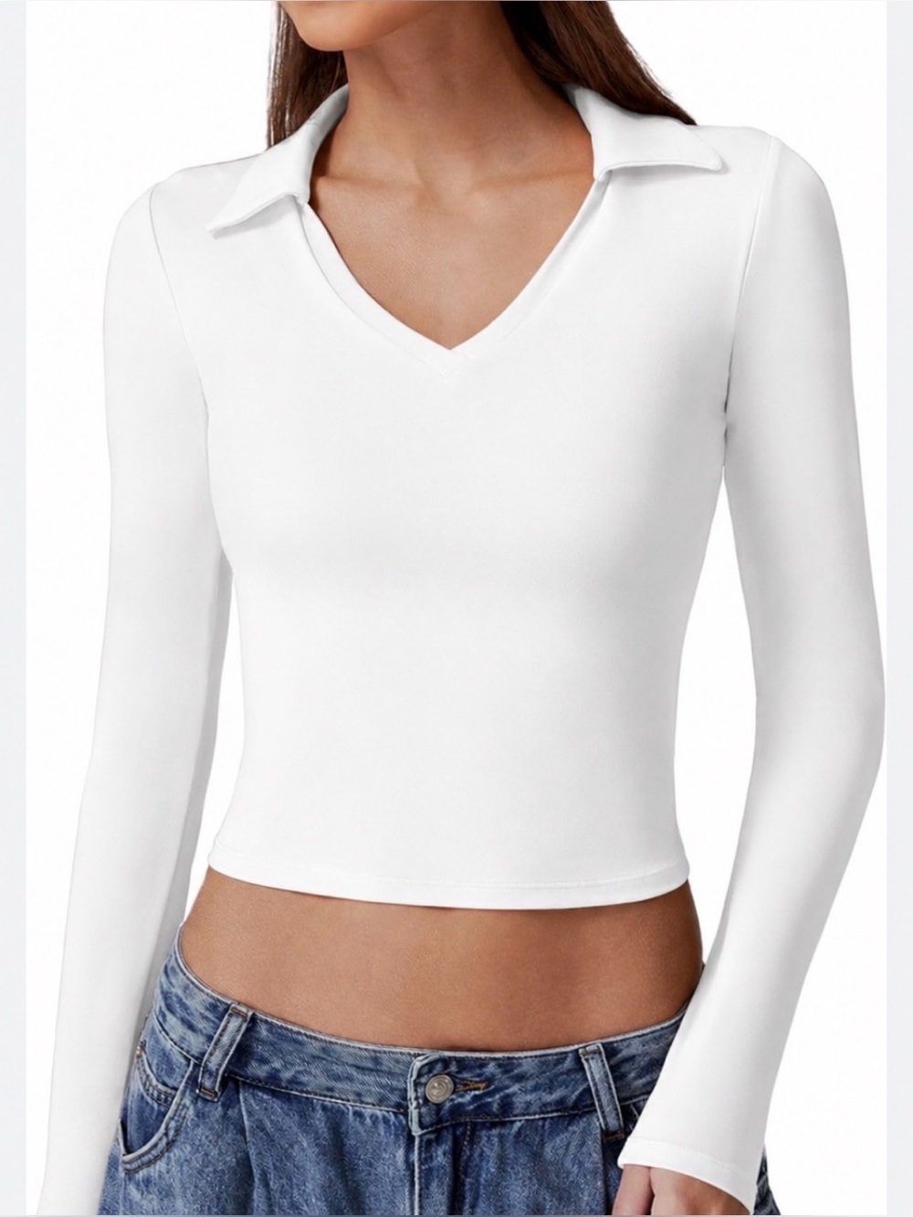 NWT Qinsen Long Sleeve Polo Activewear Top White Small
